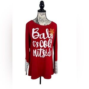 For G and PL Women's Christmas Print Striped Graphic Loungewear Tunic Tops M